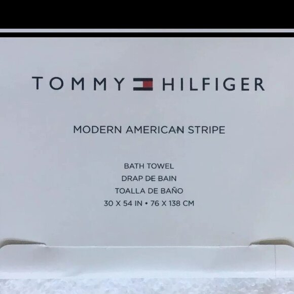 2 new Tommy Hilfiger American 90% Cotton BATH Towels = WHITE with BLACK STRIPES - Picture 3 of 7